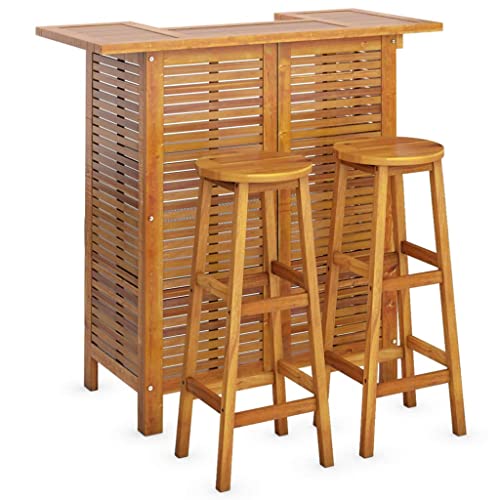 vidaXL Gartenbar Set 3-TLG. Theke Bar Tresen Gartentheke Bartisch Stehtisch Barhocker Barstuhl Gartenmöbel Gartenset Sitzgruppe Massivholz Akazie von vidaXL