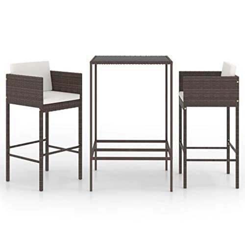 vidaXL Gartenbar Set 3-TLG. mit Kissen Theke Bar Tresen Gartentheke Bartisch Stehtisch Barhocker Barstuhl Gartenmöbel Poly Rattan Braun von vidaXL