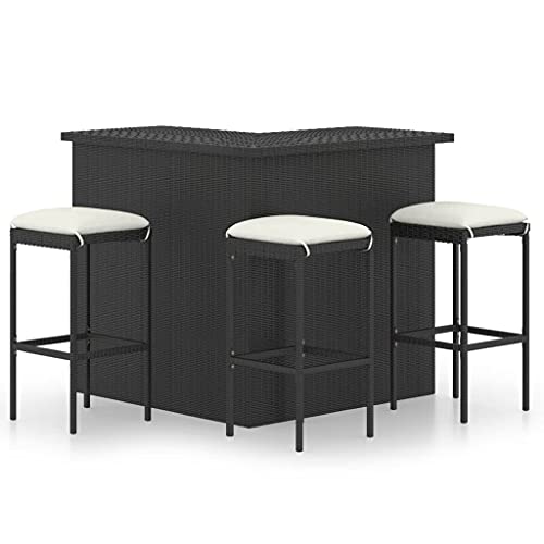 vidaXL Gartenbar Set 4-TLG. mit Kissen Theke Bar Tresen Gartentheke Bartisch Stehtisch Barhocker Barstuhl Gartenmöbel Poly Rattan Schwarz von vidaXL