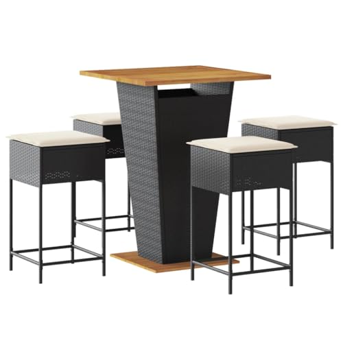 vidaXL Gartenbar Set 5-TLG., Gartenmöbel mit Kissen, Bartisch Stehtisch Barhocker Barstuhl, Theke Bar Tresen Gartentheke Sitzgruppe, Schwarz Poly Rattan von vidaXL