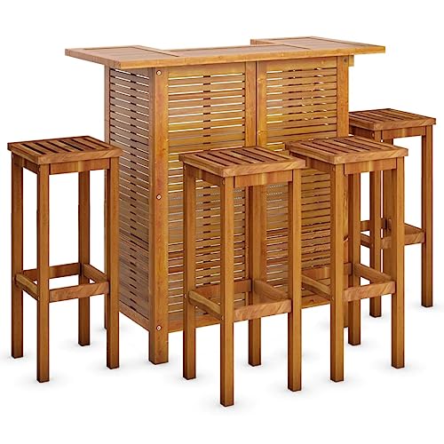 vidaXL Gartenbar Set 5-TLG. Theke Bar Tresen Gartentheke Bartisch Stehtisch Barhocker Barstuhl Gartenmöbel Gartenset Sitzgruppe Massivholz Akazie von vidaXL