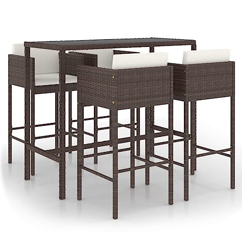 vidaXL Gartenbar Set 5-TLG. mit Kissen Theke Bar Tresen Gartentheke Bartisch Stehtisch Barhocker Barstuhl Gartenmöbel Poly Rattan Braun von vidaXL