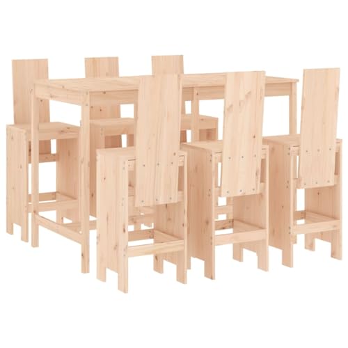 vidaXL Gartenbar Set 7-TLG., Sitzgruppe mit 1 Gartentisch 6 Barhocker, Garnitur mit Rückenlehne Fußstütze, Terrasse Bar Set Gartenmöbel, Massivholz Kiefer von vidaXL