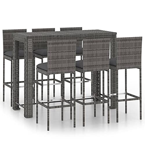 vidaXL Gartenbar Set 7-TLG. mit Anthrazit Kissen Theke Bar Tresen Gartentheke Bartisch Stehtisch Barhocker Barstuhl Gartenmöbel Poly Rattan von vidaXL