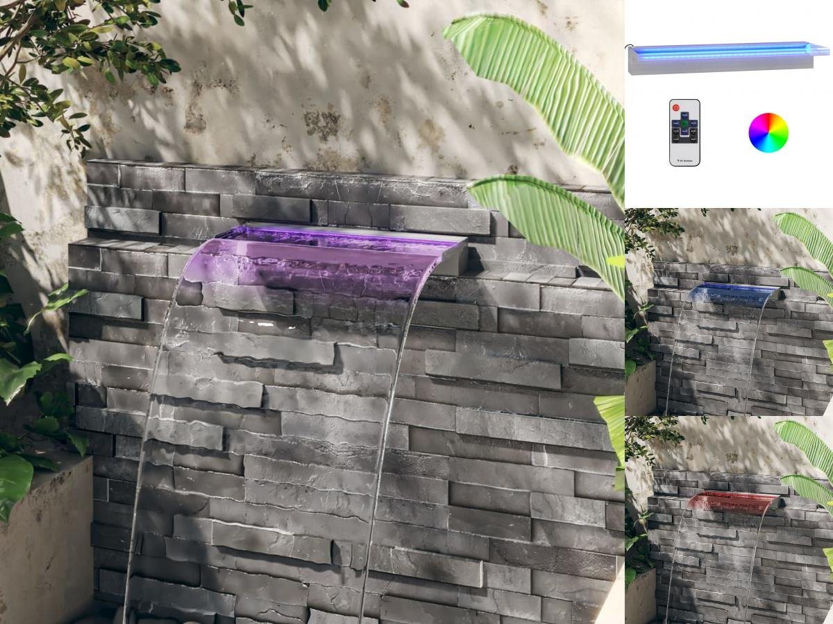 vidaXL Gartenbrunnen Wasserfall-Element mit RGB LEDs Edelstahl 60 cm von vidaXL
