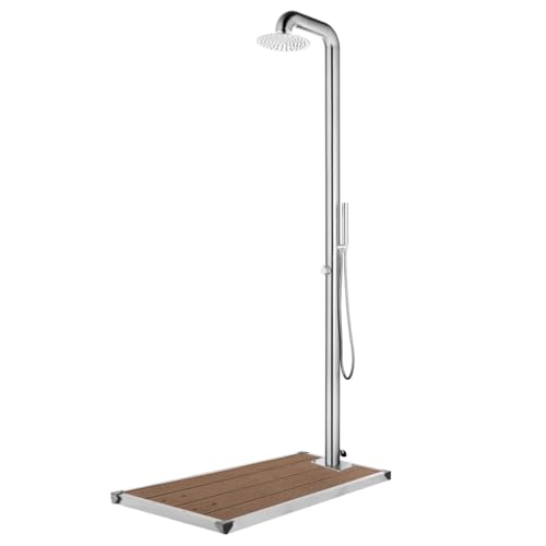 vidaXL Gartendusche mit Brauner Bodenplatte Pooldusche Außendusche Campingdusche Camping Pool Außen Dusche Bodenelement 230cm Edelstahl von vidaXL