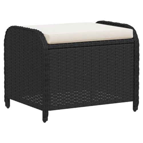 vidaXL Gartenhocker, Sitzhocker mit Kissen, Fußhocker Hocker Stahlrahmen, Gartenmöbel Outdoor Rattanhocker, Schwarz 58x46x46cm Poly Rattan von vidaXL