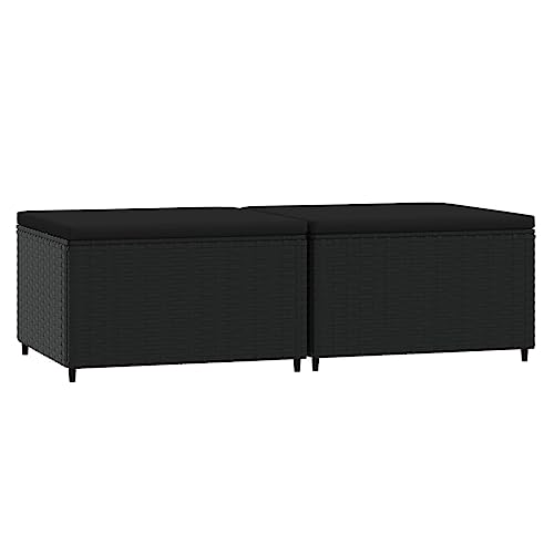 vidaXL Gartenhocker 2 STK., Sitzhocker mit Kissen Stahlrahmen, Modular Hocker für Garten Terrasse, Fußhocker Gartenmöbel, Schwarz Poly Rattan von vidaXL