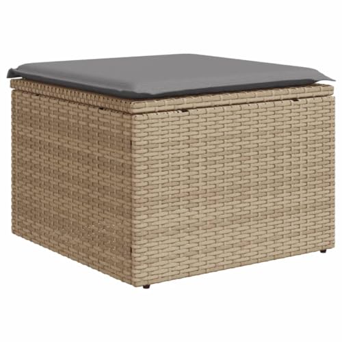 vidaXL Gartenhocker mit Kissen, Hocker mit abnehmbarem waschbarem Bezug, Gartenstuhl mit Stahlrahmen, Sitzhocker Gartenmöbel, Beige Poly Rattan von vidaXL