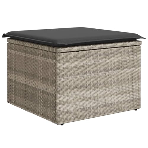 vidaXL Gartenhocker mit Kissen, Hocker mit abnehmbarem waschbarem Bezug, Gartenstuhl mit Staufach unter Sitzfläche, Sitzhocker Gartenmöbel, Hellgrau Poly Rattan von vidaXL