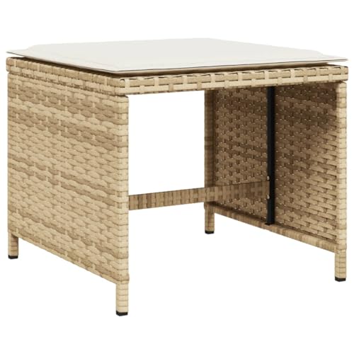 vidaXL Gartenhocker mit Kissen 4 STK., Hocker mit abnehmbarem waschbarem Bezug, Gartenstuhl mit Stahlrahmen, Sitzhocker Gartenmöbel, Beige Poly Rattan von vidaXL