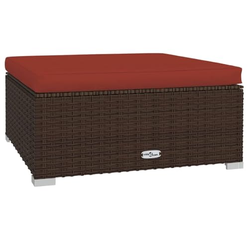 vidaXL Gartenhocker mit Kissen Fußhocker Sitzhocker Beistellhocker Hocker Fußschemel Ottomane Gartenmöbel Braun 70x70x30cm Poly Rattan von vidaXL
