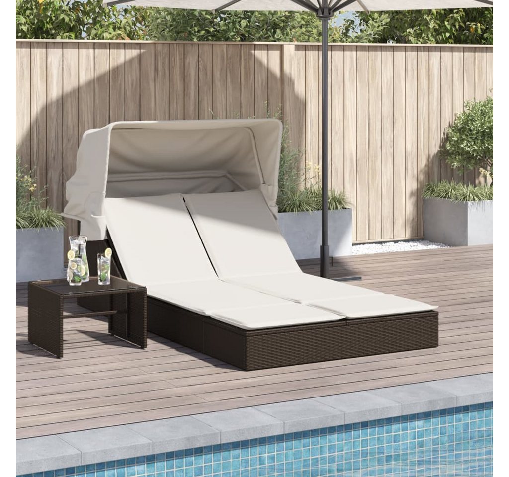vidaXL Gartenliege, Doppel-Sonnenliege mit Dach und Auflagen Braun Poly Rattan vidaXL Gartenliege, Doppel-Sonnenliege mit Dach und Auflagen Braun Poly Rattan von vidaXL