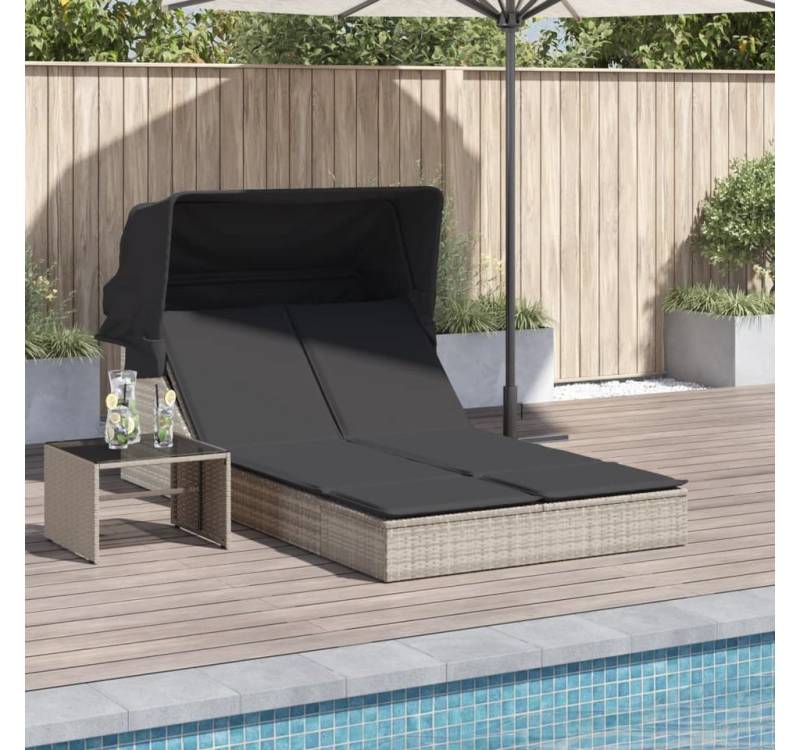 vidaXL Gartenliege, Doppel-Sonnenliege mit Dach und Auflagen Hellgrau Poly Rattan vidaXL Gartenliege, Doppel-Sonnenliege mit Dach und Auflagen Hellgrau Poly Rattan von vidaXL