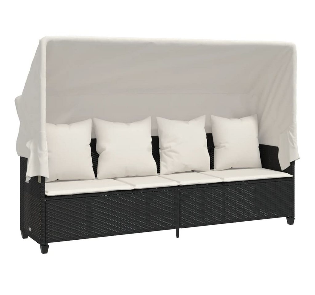 vidaXL Gartenliege, Sonnenliege mit Dach und Kissen Schwarz Poly Rattan vidaXL Gartenliege, Sonnenliege mit Dach und Kissen Schwarz Poly Rattan von vidaXL