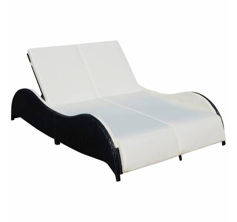 vidaXL Gartenliege Doppel Sonnenliege mit Auflage Polyrattan Schwarz Gartenliege 2-Person von vidaXL