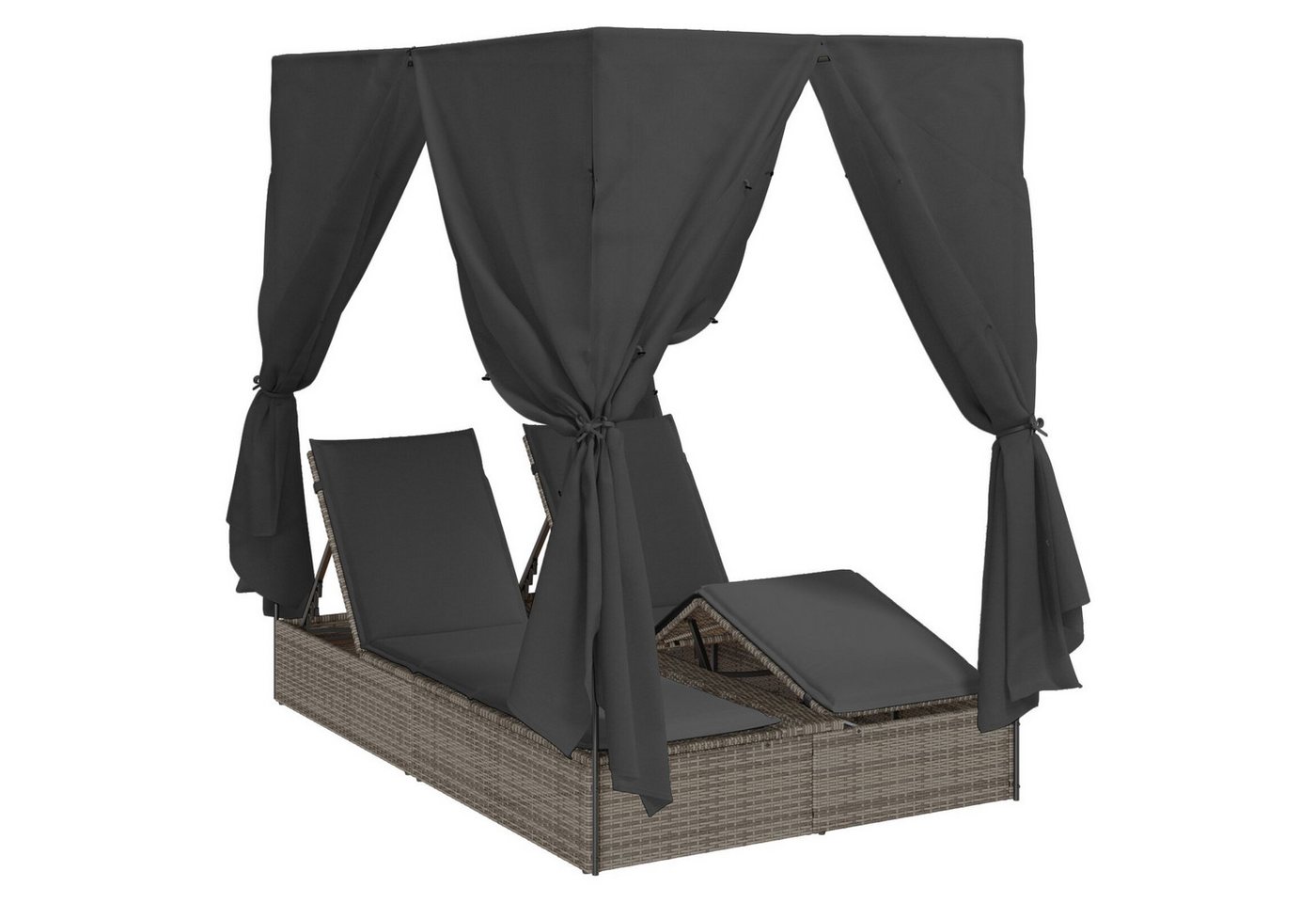 vidaXL Gartenliege Doppel Sonnenliege mit Dach und Vorhängen Grau Poly-Rattan vidaXL Gartenliege Doppel Sonnenliege mit Dach und Vorhängen Grau Poly-Rattan von vidaXL