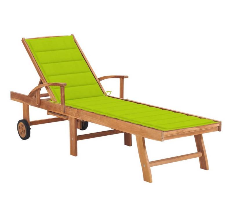 vidaXL Gartenliege Gartenliege Sonnenliege Rollliege Holzliege mit hellgrüner Auflage Rel von vidaXL