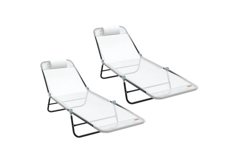 vidaXL Gartenliege Klappbare Sonnenliegen 2 Stück mit Kopfstütze Creme Textilene, 2 St. von vidaXL
