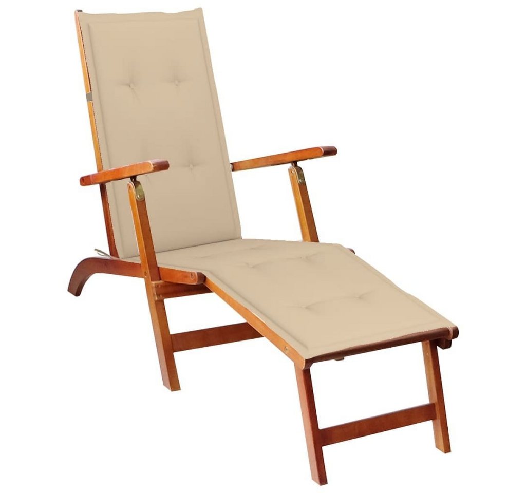 vidaXL Gartenliege Liegestuhl mit Fußstütze und Auflage Akazie Massivholz, 1 St. von vidaXL