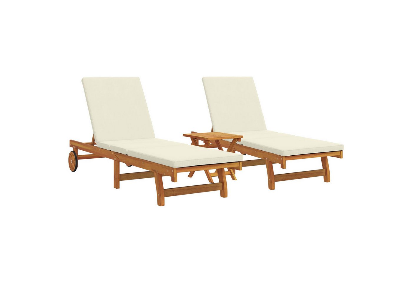 vidaXL Gartenliege Rollbare Sonnenliegen 2er Set mit Tisch und Kissen aus massivem Akazie vidaXL Gartenliege Rollbare Sonnenliegen 2er Set mit Tisch und Kissen aus massivem Akazie von vidaXL