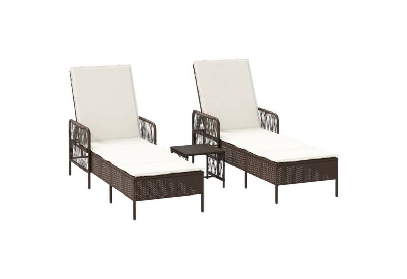 vidaXL Gartenliege Sonnenliege Set 3-teilig Braun und cremeweiß PE Rattan Metall von vidaXL