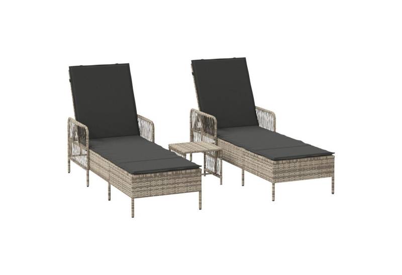 vidaXL Gartenliege Sonnenliege Set von 3 Hellgrau und Dunkelgrau PE-Rattan Metall von vidaXL