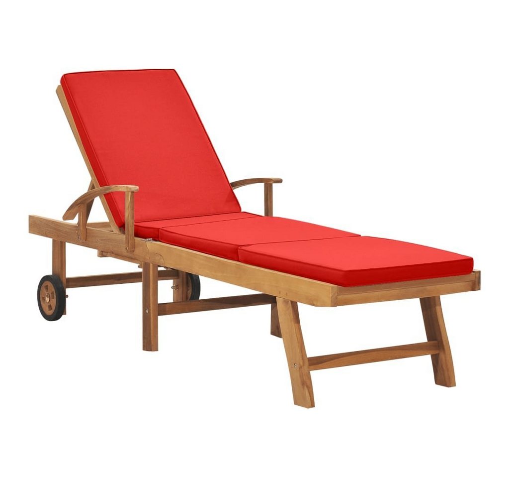 vidaXL Gartenliege Sonnenliege mit Auflage Massivholz Teak Rot, 1 St. von vidaXL