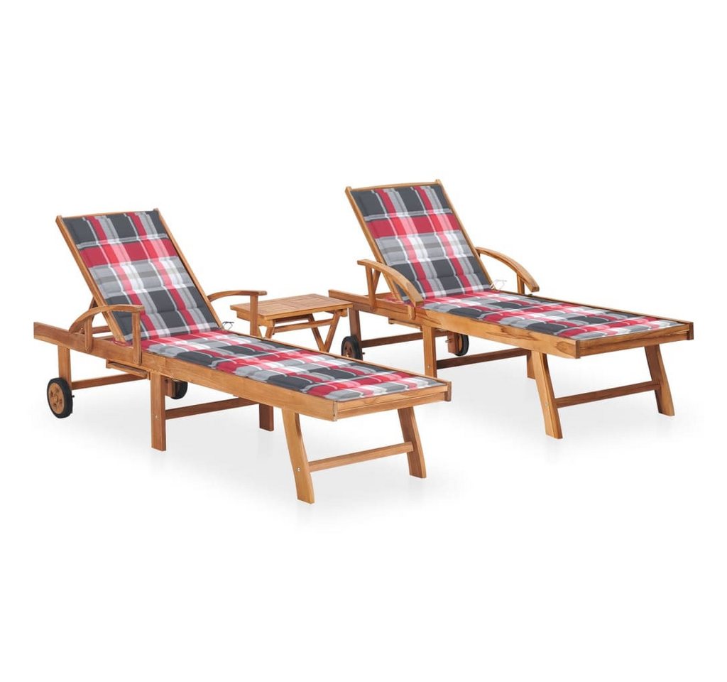 vidaXL Gartenliege Sonnenliegen 2 Stk mit Tisch und Auflagen Massivholz Teak Gartenliege vidaXL Gartenliege Sonnenliegen 2 Stk mit Tisch und Auflagen Massivholz Teak Gartenliege von vidaXL