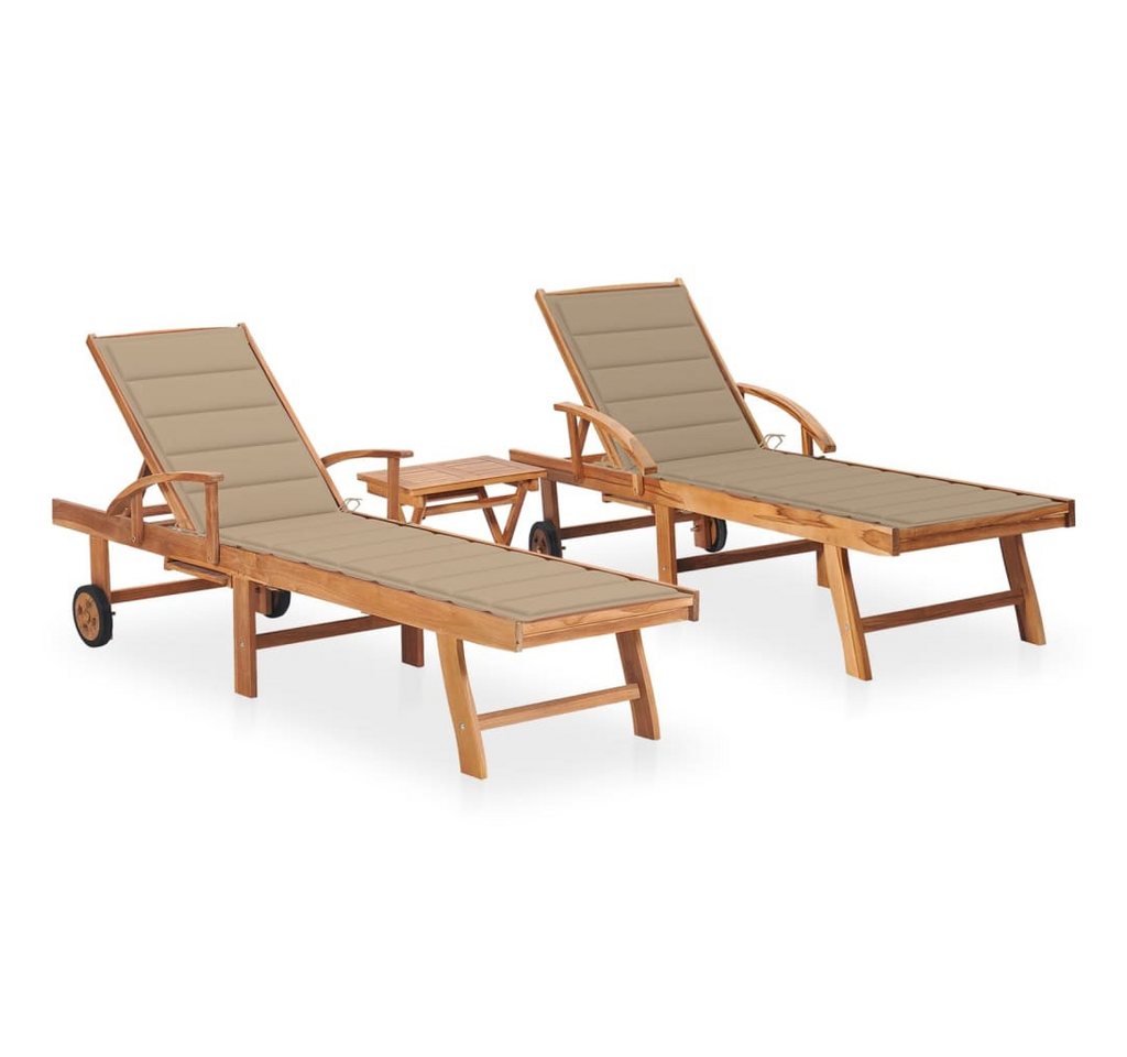 vidaXL Gartenliege Sonnenliegen 2 Stk mit Tisch und Auflagen Massivholz Teak Gartenliege vidaXL Gartenliege Sonnenliegen 2 Stk mit Tisch und Auflagen Massivholz Teak Gartenliege von vidaXL