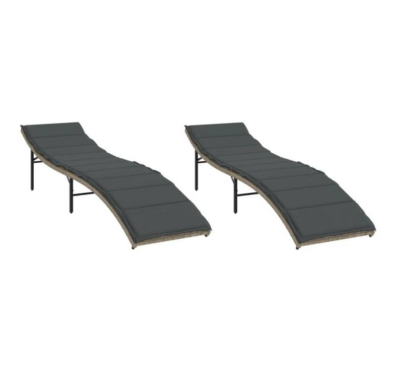 vidaXL Gartenliege Sonnenliegen 2 Stk. mit Auflagen Hellgrau Poly Rattan, 1 St. von vidaXL