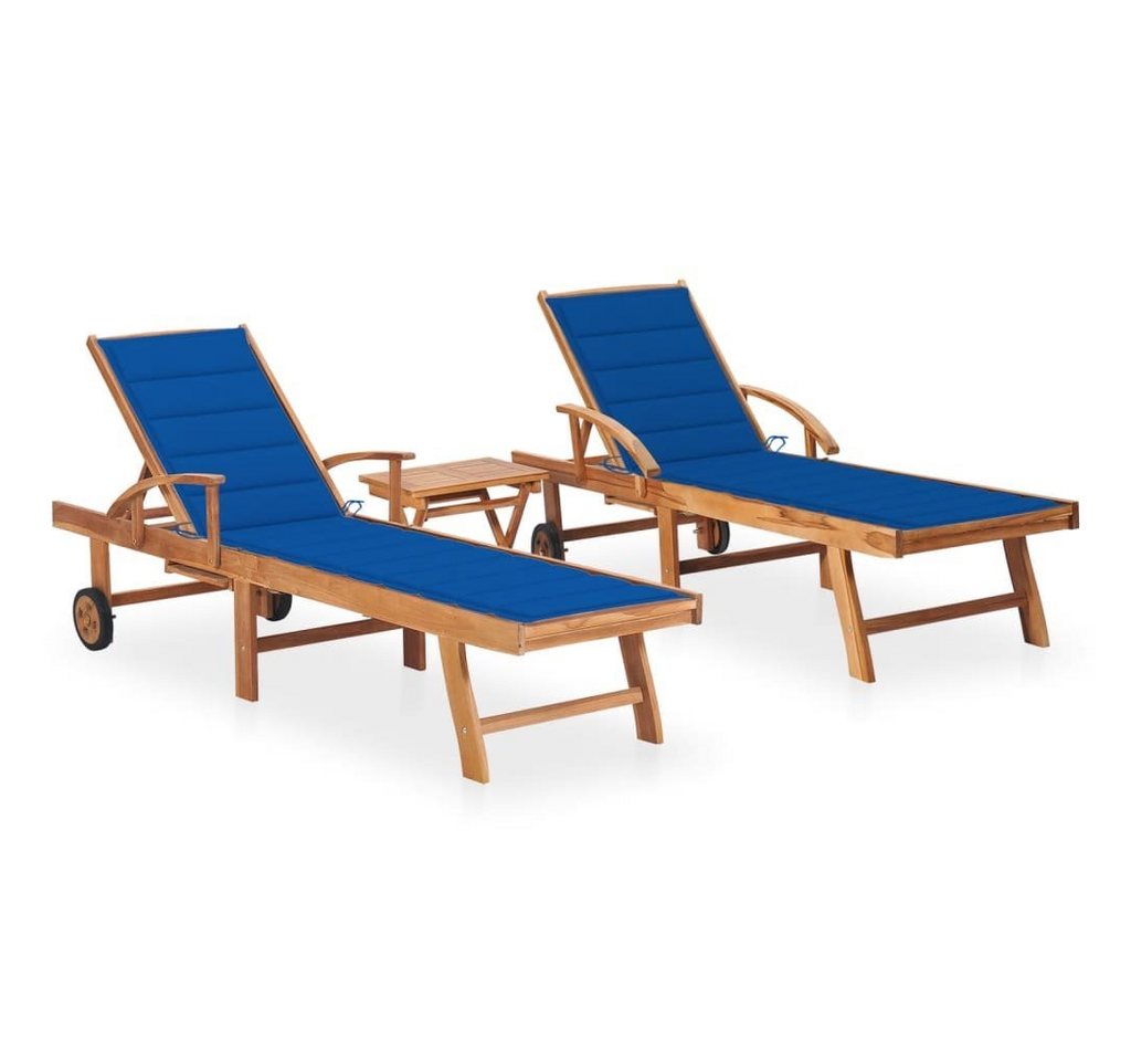 vidaXL Gartenliege Sonnenliegen 2 Stk. mit Tisch und Auflagen Massivholz Teak, 2 St. von vidaXL