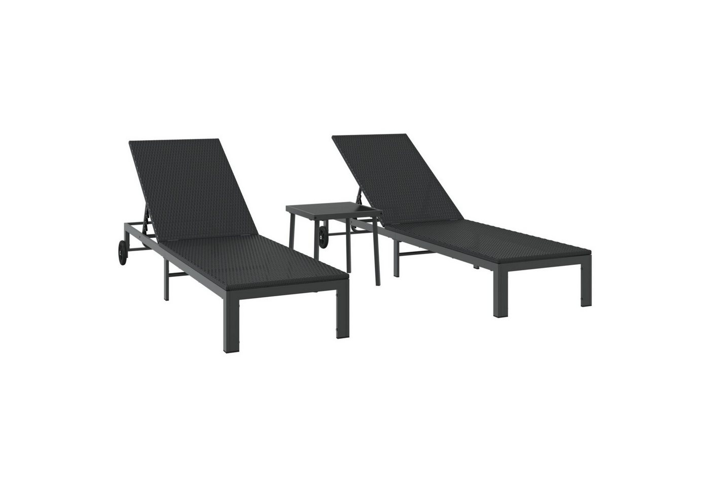 vidaXL Gartenliege Sonnenliegen 2 Stück mit Rädern und Tisch Schwarz Poly Rattan vidaXL Gartenliege Sonnenliegen 2 Stück mit Rädern und Tisch Schwarz Poly Rattan von vidaXL