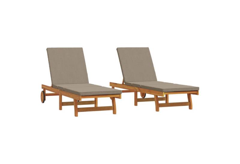 vidaXL Gartenliege Sonnenliegen 2 Stk. mit Rädern und Kissen Massivholz, 2 St. von vidaXL