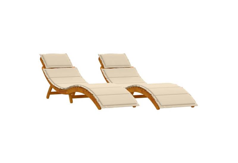 vidaXL Gartenliege Sonnenliegen mit Kissen 2er Set Beige aus massivem Akazienholz von vidaXL