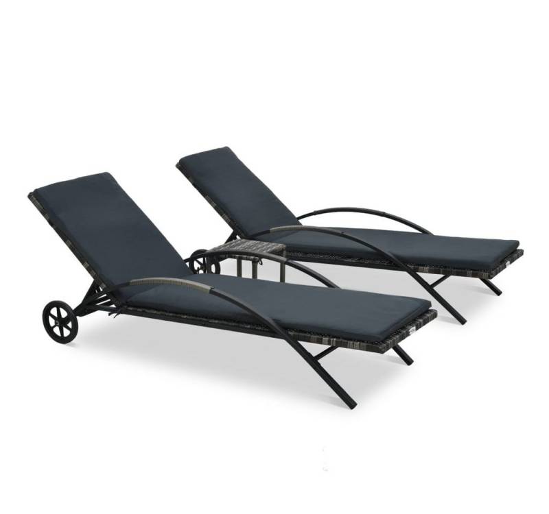 vidaXL Gartenliege Sonnenliegen mit Tisch Poly Rattan Anthrazit, 1 St. von vidaXL