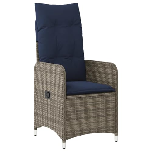 vidaXL Gartensessel Verstellbar mit Kissen Grau Poly Rattan von vidaXL