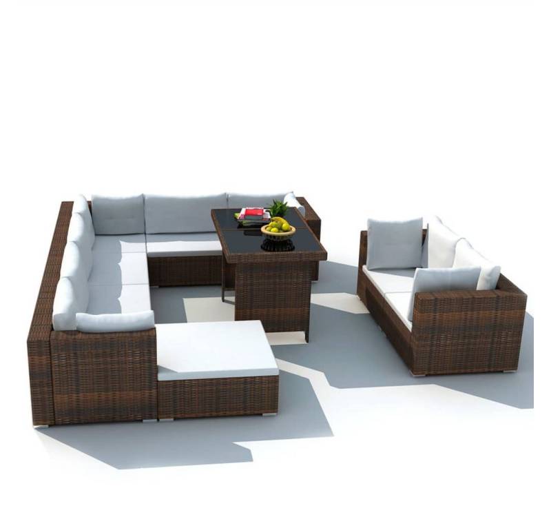 vidaXL Gartenlounge-Set, 10-tlg. Lounge Set mit Auflagen Poly Rattan Braun von vidaXL