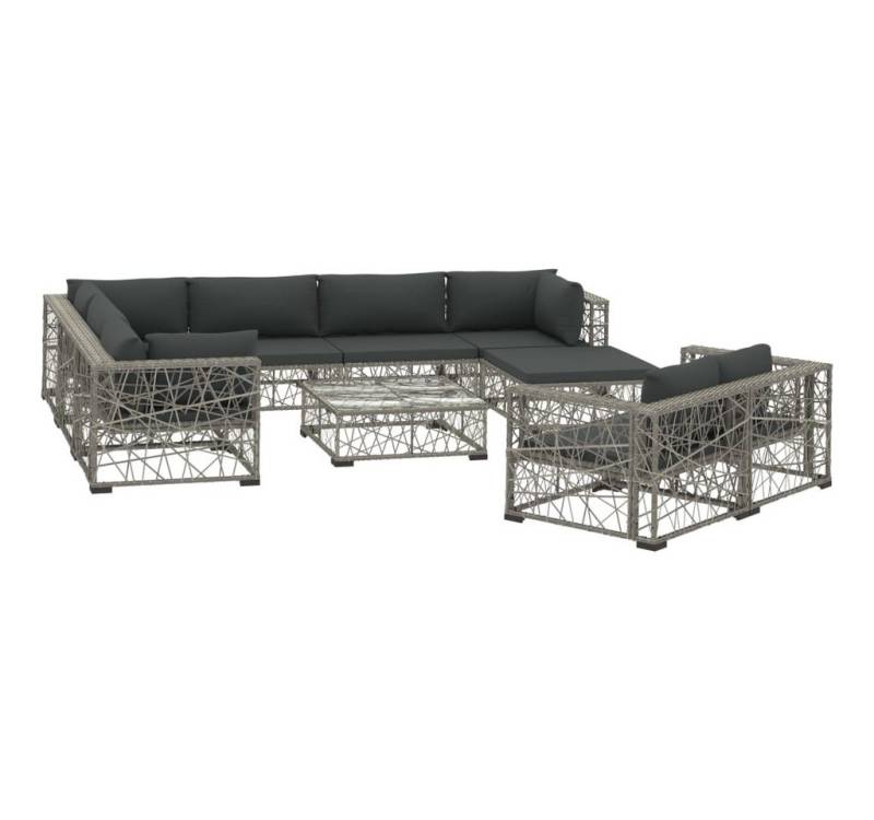 vidaXL Gartenlounge-Set, 10-tlg. Lounge Set mit Auflagen Poly Rattan Grau von vidaXL