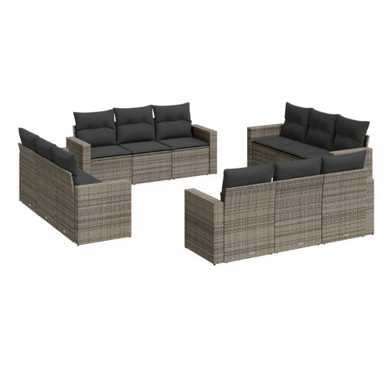 vidaXL Gartenlounge-Set, 12-tlg. Garten-Sofagarnitur mit Kissen Grau Poly Rattan von vidaXL