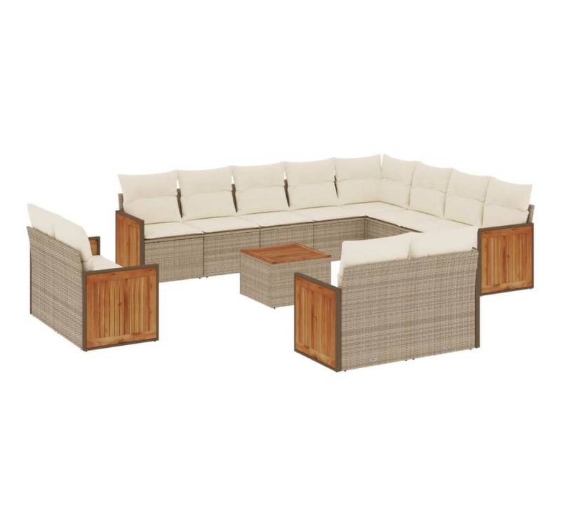 vidaXL Gartenlounge-Set, 13-tlg. Garten-Sofagarnitur mit Kissen Beige Poly Rattan von vidaXL