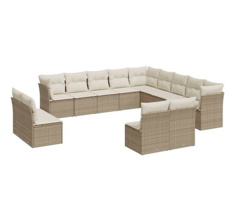 vidaXL Gartenlounge-Set, 13-tlg. Garten-Sofagarnitur mit Kissen Beige Poly Rattan von vidaXL