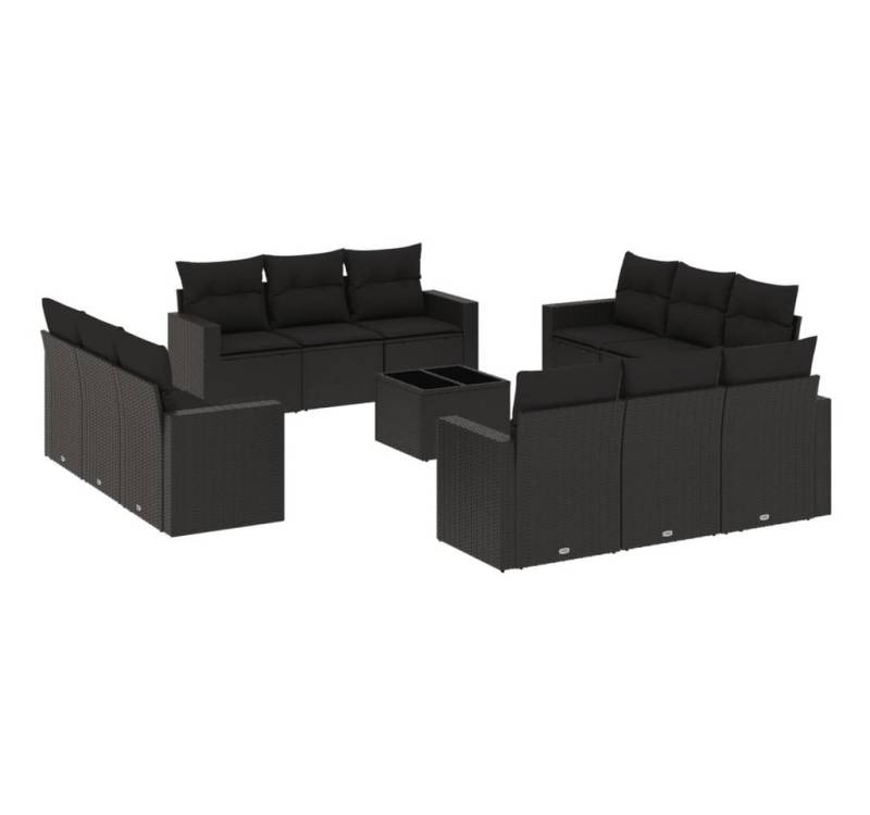 vidaXL Gartenlounge-Set, 13-tlg. Garten-Sofagarnitur mit Kissen Schwarz Poly Rattan von vidaXL