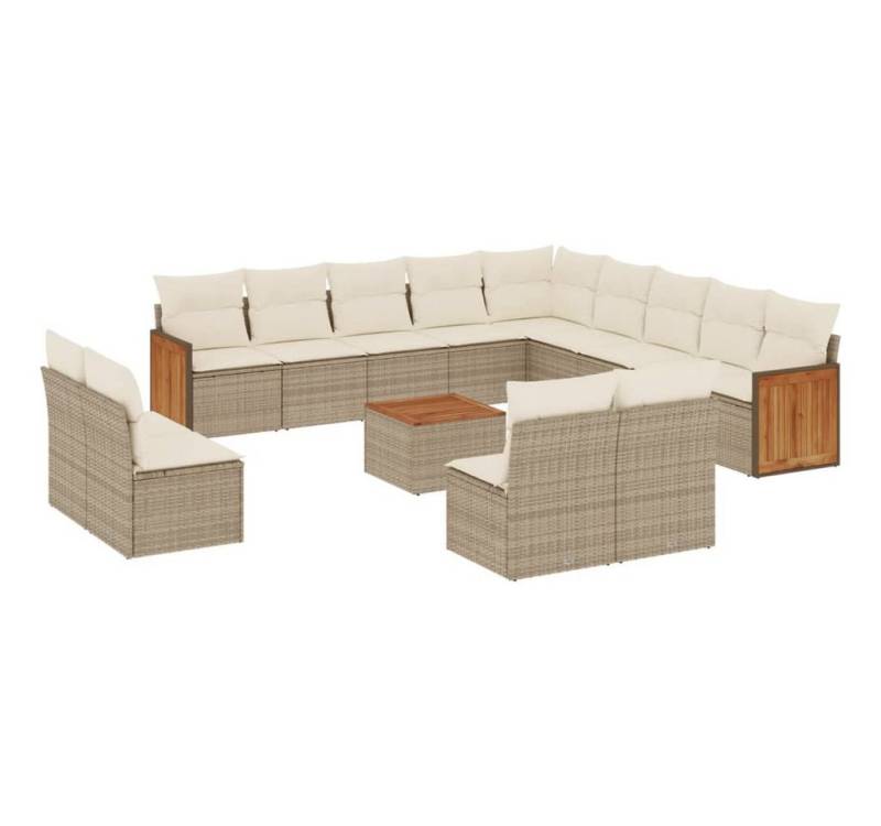 vidaXL Gartenlounge-Set, 14-tlg. Garten-Sofagarnitur mit Kissen Beige Poly Rattan von vidaXL