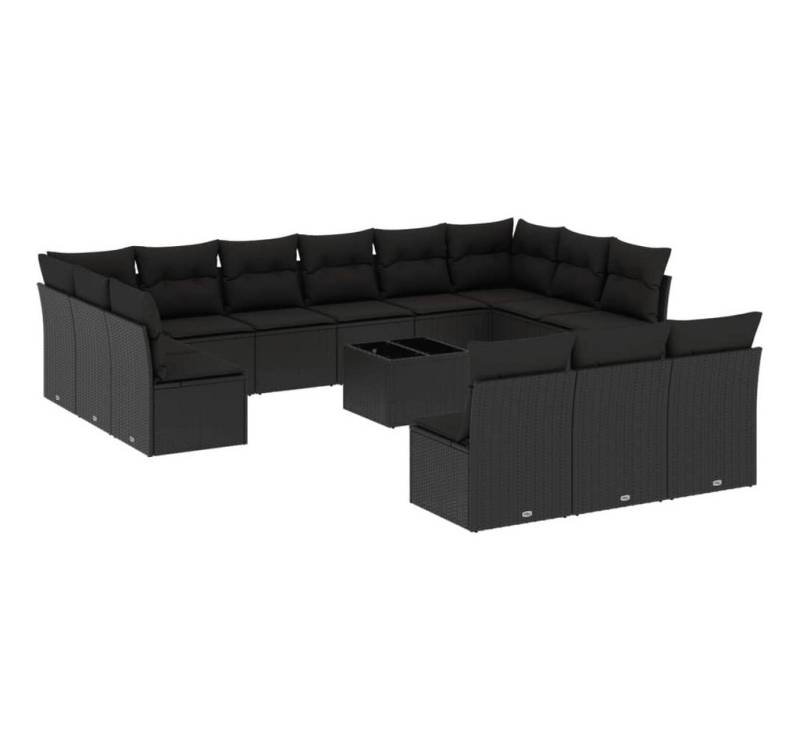 vidaXL Gartenlounge-Set, 14-tlg. Garten-Sofagarnitur mit Kissen Schwarz Poly Rattan von vidaXL