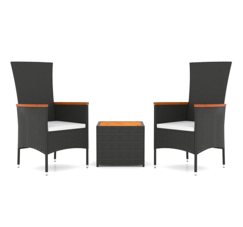 vidaXL Gartenlounge-Set, 3-tlg. Lounge Set Schwarz Poly Rattan Massivholz Akazie von vidaXL