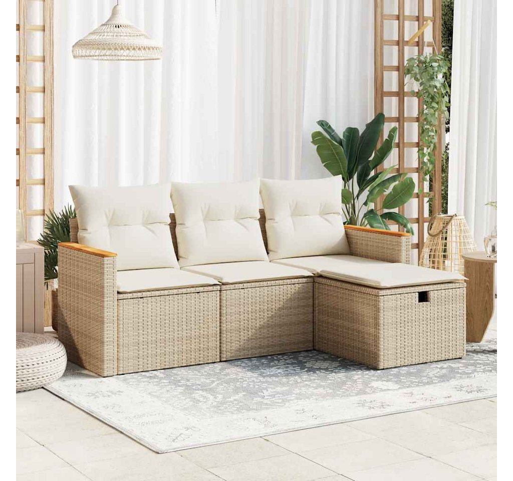 vidaXL Gartenlounge-Set, 4-tlg. Garten-Sofagarnitur mit Kissen Beige Poly Rattan vidaXL Gartenlounge-Set, 4-tlg. Garten-Sofagarnitur mit Kissen Beige Poly Rattan von vidaXL