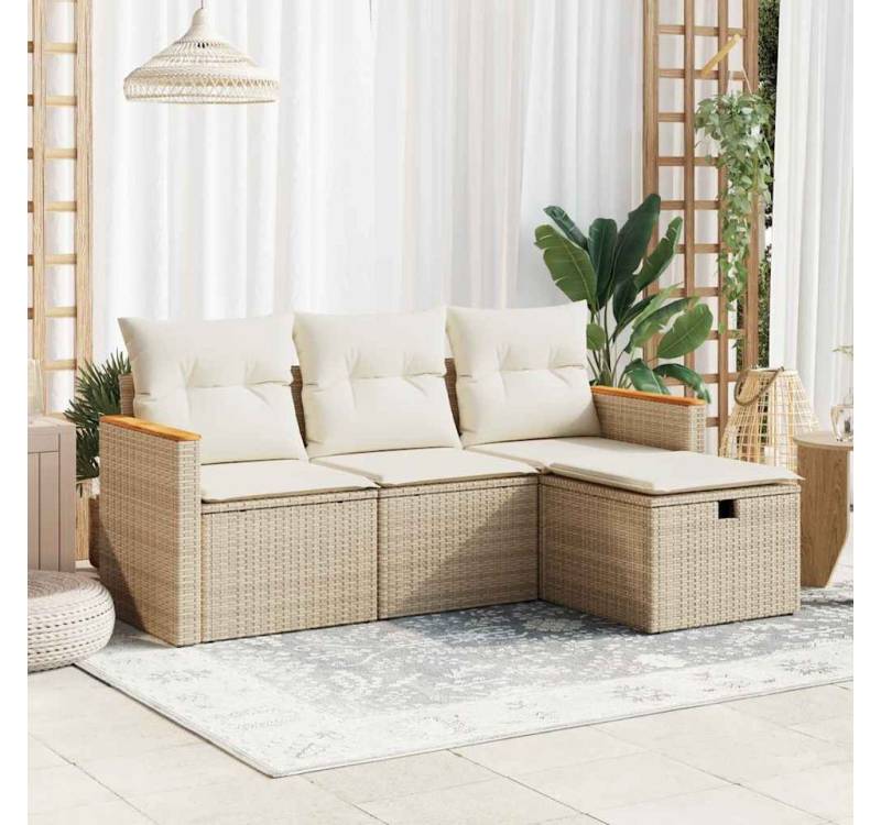 vidaXL Gartenlounge-Set, 4-tlg. Garten-Sofagarnitur mit Kissen Beige Poly Rattan vidaXL Gartenlounge-Set, 4-tlg. Garten-Sofagarnitur mit Kissen Beige Poly Rattan von vidaXL