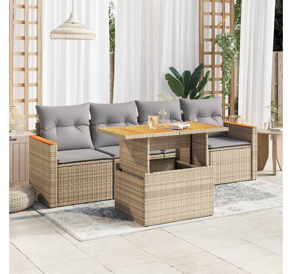 vidaXL Gartenlounge-Set, 5-tlg. Garten-Sofagarnitur mit Kissen Beige Poly Rattan Akazie vidaXL Gartenlounge-Set, 5-tlg. Garten-Sofagarnitur mit Kissen Beige Poly Rattan Akazie von vidaXL