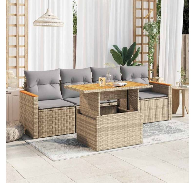 vidaXL Gartenlounge-Set, 5-tlg. Garten-Sofagarnitur mit Kissen Beige Poly Rattan Akazie vidaXL Gartenlounge-Set, 5-tlg. Garten-Sofagarnitur mit Kissen Beige Poly Rattan Akazie von vidaXL